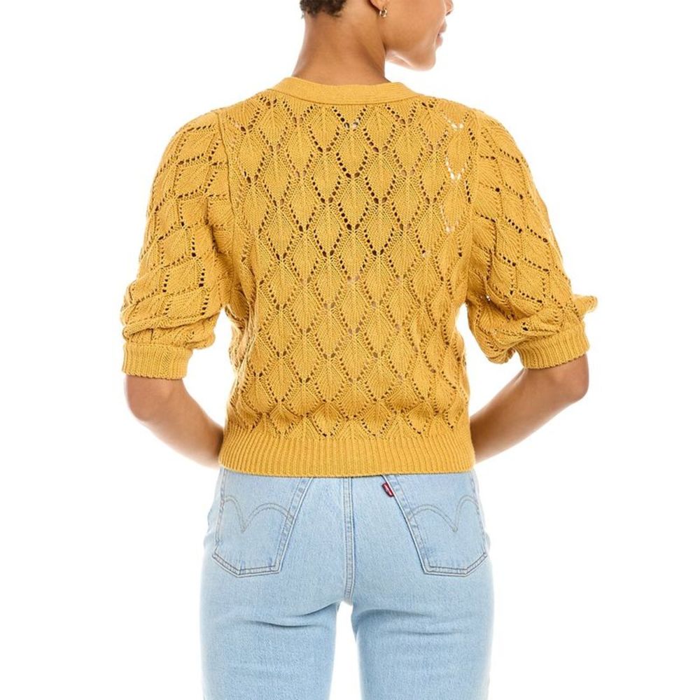 Autumn Cashmere Womens Cotton By  Pointelle Cardigan, Yellow - Picture 2 of 3